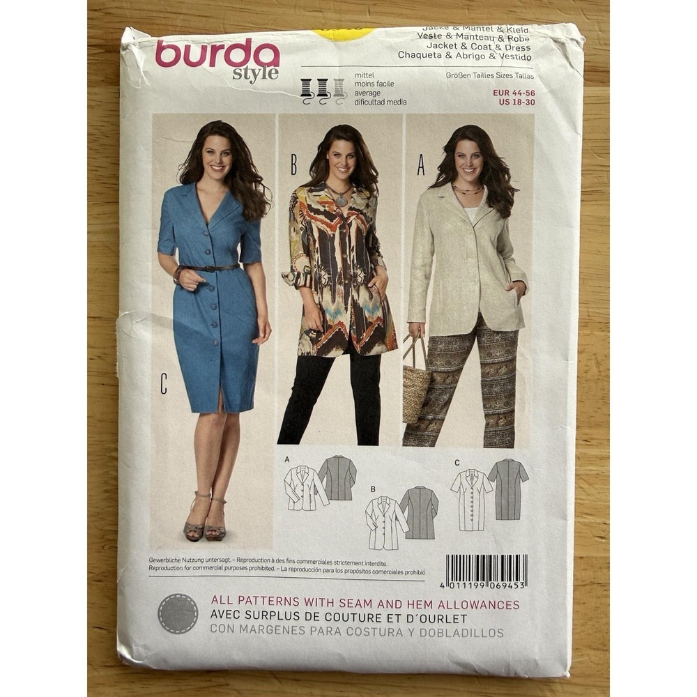 Burda Style Pattern 6945 Women's Fitted Jacket/coat & Dress Size 18-30 Uncut‎ FF